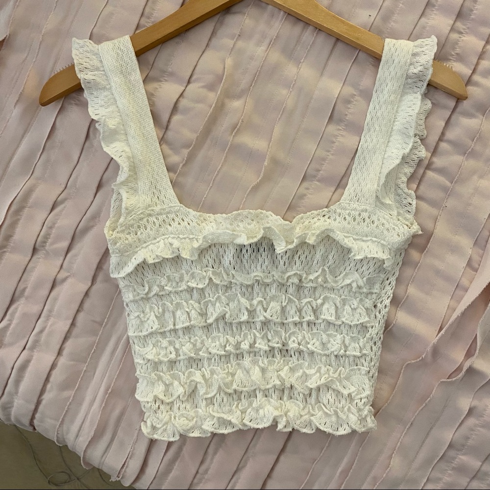 Mesh Ruffled White Tank by Zara